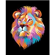 Beautiful coloured lion on black background, 80×100 cm, without frame and without canvas shut off - Painting by Numbers