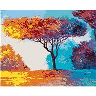 Krásny farebný strom v lese, 80 × 100 cm, plátno napnuté na rám - Maľovanie podľa čísel