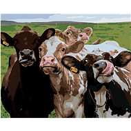 Cow and her friends, 80×100 cm, stretched canvas on frame - Painting by Numbers