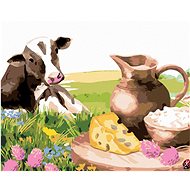 Cow and her picnic, 40×50 cm, stretched canvas on frame - Painting by Numbers