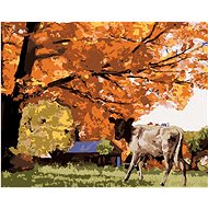 Cow under a tree, 40×50 cm, stretched canvas on frame - Painting by Numbers