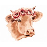 Cow with flower wreath, 80×100 cm, without frame and without canvas shut off - Painting by Numbers