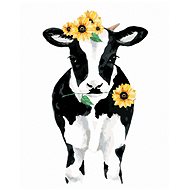 Cow with sunflowers, 40×50 cm, without frame and without canvas shut off - Painting by Numbers