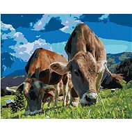 Cows in the mountains, 40×50 cm, without frame and without canvas shut off - Painting by Numbers