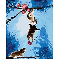 Hamster on a flowering cherry tree, 40×50 cm, without frame and without canvas shut off - Painting by Numbers