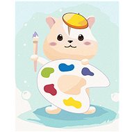 Hamster with a palette of colours, 80×100 cm, without frame and without canvas shut off - Painting by Numbers