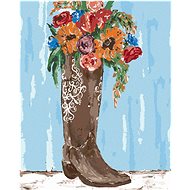 Flowers in a Shoe (Haley Bush), 80×100 cm, stretched canvas on frame - Painting by Numbers