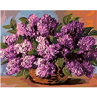 Lilac bouquet in a wicker basket, 40×50 cm, stretched canvas on frame - Painting by Numbers