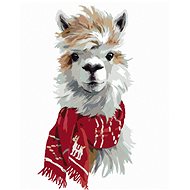Lama with red scarf, 40×50 cm, without frame and without canvas shut off - Painting by Numbers