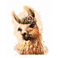 Lama with flowers, 80×100 cm, without frame and without canvas shut off - Painting by Numbers