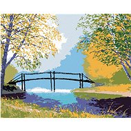 Forest with a footbridge over a river, 80×100 cm, without frame and without canvas shut off - Painting by Numbers