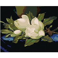 Magnolias on blue velvet, 40×50 cm, off canvas on frame - Painting by Numbers