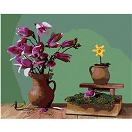 Magnolias in ceramic vase, 40×50 cm, without frame and without canvas shut off - Painting by Numbers