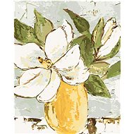 Magnolias in yellow vase (Haley Bush), 40×50 cm, off canvas on frame - Painting by Numbers