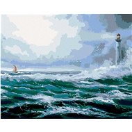 Lighthouse in the Ocean, 40×50 cm, stretched canvas on frame - Painting by Numbers
