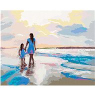 Mother and daughter on the beach, 40×50 cm, stretched canvas on frame - Painting by Numbers