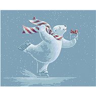 Teddy bear on skates with a gift (Sue Ellen Brown), 80×100 cm, without frame and without canvas shut - Painting by Numbers