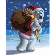Teddy Bear Dressed as Santa (Sue Ellen Brown), 40×50 cm, stretched canvas on frame - Painting by Numbers