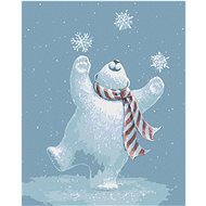 Teddy Bear Juggling with Snowflakes (Sue Ellen Brown), 40×50 cm, unframed and without canvas shut of - Painting by Numbers