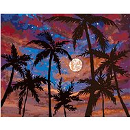 Moon among palm trees, 40×50 cm, without frame and without canvas shut off - Painting by Numbers