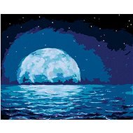 Měsíc odrážející se v mořských vlnách, 80×100 cm, bez rámu a bez vypnutí plátna - Painting by Numbers