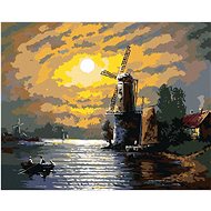 Moon, Mill and Boat, 80×100 cm, without frame and without canvas shut off - Painting by Numbers