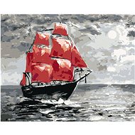 Moonlight and Sailing Boats at Sea, 40×50 cm, unframed and without canvas shut off - Painting by Numbers