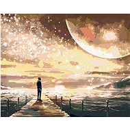 Moonlight over the pier, 40×50 cm, without frame and without turning off the canvas - Painting by Numbers