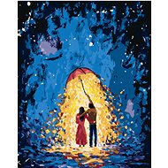 Lovers with a glowing umbrella, 80×100 cm, without frame and without canvas shut off - Painting by Numbers