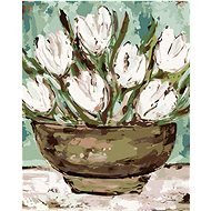 Miska s tulipány (Haley Bush), 80×100 cm, vypnuté plátno na rám - Painting by Numbers