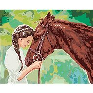 Young Girl with a Horse, 80×100 cm, stretched canvas on frame - Painting by Numbers