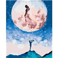 A young man using music to give his affection to the goddess on the moon, 40×50 cm, stretched canvas - Painting by Numbers