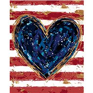 Blue Heart with Red Stripes (Haley Bush), 40×50 cm, stretched canvas on frame - Painting by Numbers