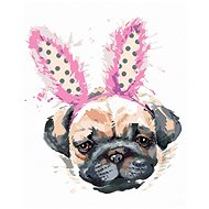 Pug with headband, 80×100 cm, off canvas on frame - Painting by Numbers