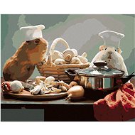 Guinea pigs cooking lunch, 40×50 cm, without frame and without canvas shut off - Painting by Numbers