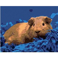 Guinea pig on blue carpet, 40×50 cm, stretched canvas on frame - Painting by Numbers