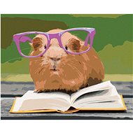 Guinea pig in glasses reading a book, 80×100 cm, canvas on frame - Painting by Numbers