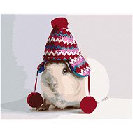 Guinea pig in a Christmas hat, 40×50 cm, stretched canvas on frame - Painting by Numbers
