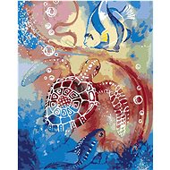 Sea Turtle and Fish, 40×50 cm, stretched canvas on frame - Painting by Numbers