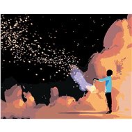 Man holding a cage with stardust, 80×100 cm, without frame and without canvas shut off - Painting by Numbers