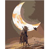 Man riding under the moon, 80×100 cm, stretched canvas on frame - Painting by Numbers