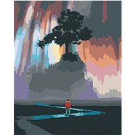 Man Coming to the Space Tree, 80×100 cm, stretched canvas on frame - Painting by Numbers