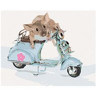 Mouse driving a scooter, 40×50 cm, canvas on frame off - Painting by Numbers