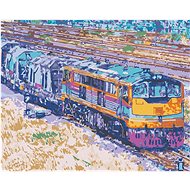 Two-way train arriving at the station, 40×50 cm, off canvas on frame - Painting by Numbers