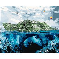 Huge turtle in the ocean, 40×50 cm, stretched canvas on frame - Painting by Numbers
