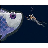 Giant fish head with diver, 40×50 cm, off canvas on frame - Painting by Numbers