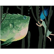 Giant green fish with a woman, 80×100 cm, stretched canvas on frame - Painting by Numbers