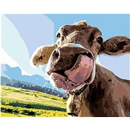 Licking cow, 40×50 cm, without frame and without canvas shut off - Painting by Numbers