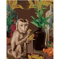 Monkey playing with leaves, 40×50 cm, stretched canvas on frame - Painting by Numbers