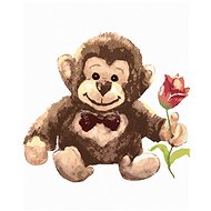 Monkey with tulip, 40×50 cm, stretched canvas on frame - Painting by Numbers